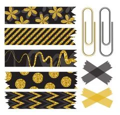 Set Of Washi Tape Strips With Various Cute Designs Isolated On