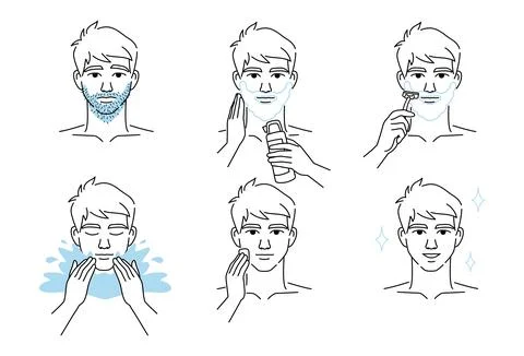 Set of beautiful young man take skin care about his face procedure at home... Stock Illustration