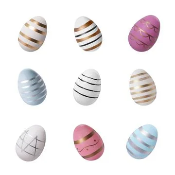Set of beautifully decorated Easter eggs on white background Stock Photos