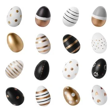 Set of beautifully decorated Easter eggs on white background Stock Photos