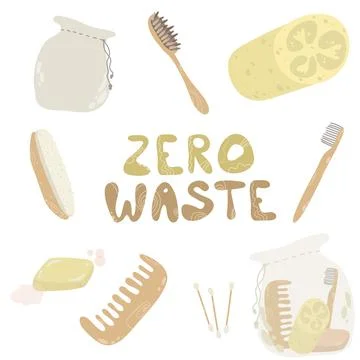 Set of beauty and hygiene Zero Waste Products. Brush, natural soap, organic p Stock Illustration