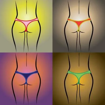 Set of beauty women back in thong panties - realistic illustration: Royalty  Free #20643810