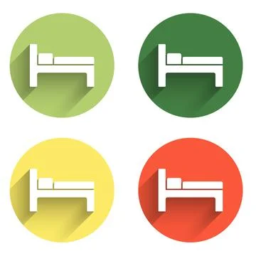 Set Bed icon isolated with long shadow background. Color circle button. Vecto Stock Illustration