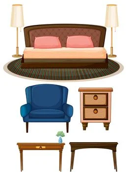 Set of bedroom objects on white background Stock Illustration