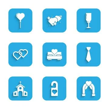 Set Bedroom, Please do not disturb, Wedding arch, Tie, Church building, Two Ilustración de archivo