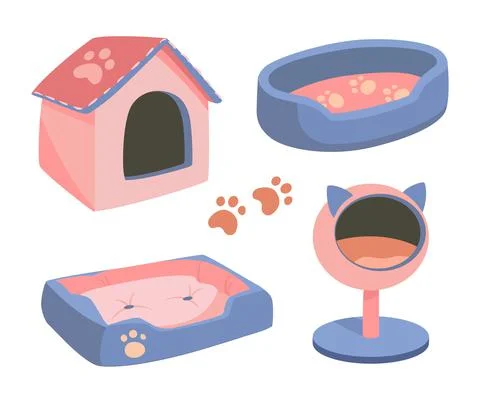 A set of beds for a pet, dog or cat. Flat vector illustration of goods for Stock Illustration