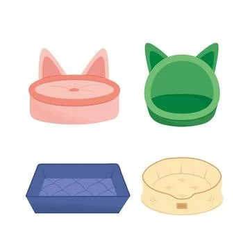 Set of beds for pets. Bed for dog or cat. Flat, cartoon, vector Stock Illustration