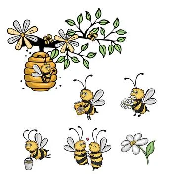 Set of bee characters, vector illustration Stock Illustration