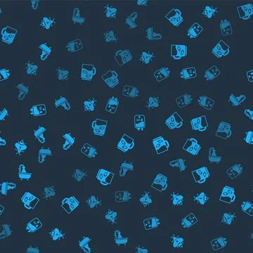 Set Bee, Cup of tea and leaf, IV bag and Bathtub on seamless pattern. Vector Illustrazione stock