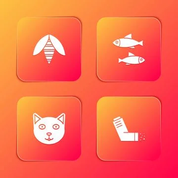 Set Bee, Fish, Pet and Inhaler icon. Vector Stock Illustration