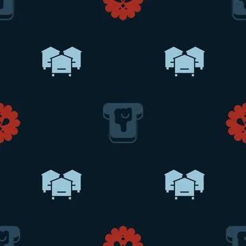Set Bee on flower, Bread with honey and Hive for bees on seamless pattern 스톡 일러스트