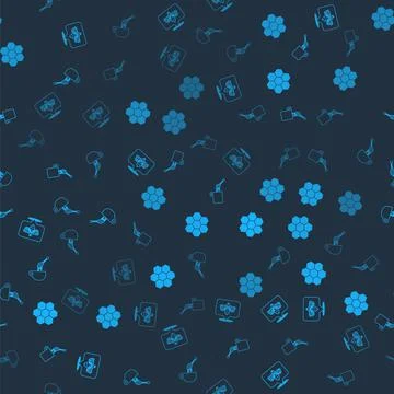 Set Bee, Honeycomb, dipper stick with honey and  on seamless pattern. Vector イラスト素材