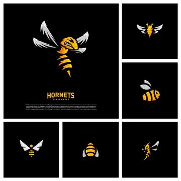 Set of Bee logo design vector. Hornets logo template. Icon symbol Stock Illustration