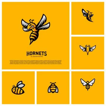 Set of Bee logo design vector. Hornets logo template. Icon symbol Stockillustratie
