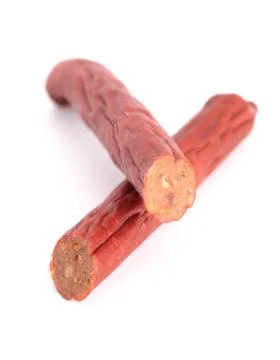 Set of Beef Sticks on a White Background Stock Photos