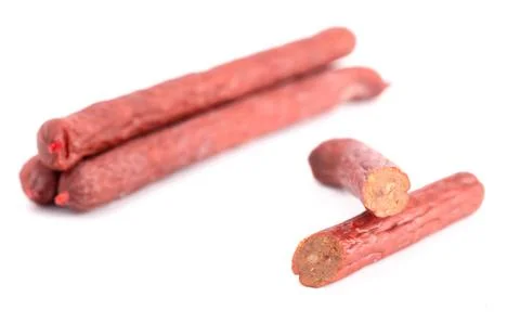 Set of Beef Sticks on a White Background Stock Photos