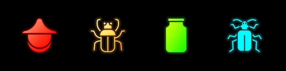 Set Beekeeper hat, Stink bug, Glass jar and Chafer beetle icon. Vector Ilustración de archivo