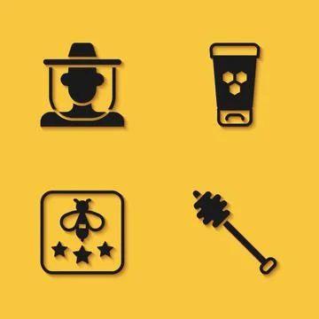 Set Beekeeper with protect hat, Honey dipper stick, Type of bee and Cosmetic Ilustración de archivo