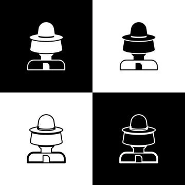 Set Beekeeper with protect hat icon isolated on black and white background Stock Illustration