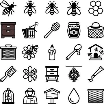 Set of Beekeeping and Apiculture Vector Icons Representing Honey Production.. Ilustración de archivo