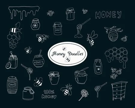 Set of beekeeping theme doodles Stock Illustration