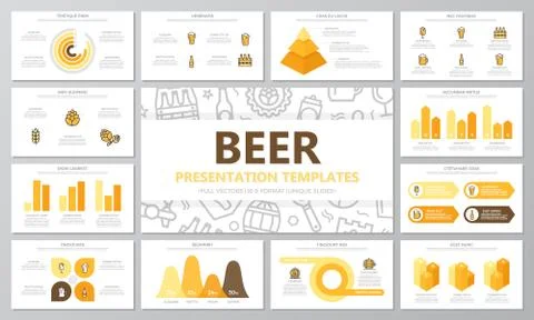 Set of beer and bar, pub elements for multipurpose presentation template slides 스톡 일러스트
