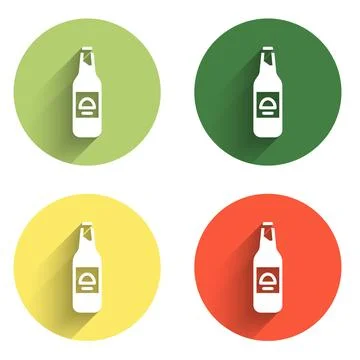 Set Beer bottle icon isolated with long shadow background. Color circle but.. Stock Illustration