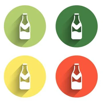 Set Beer bottle icon isolated with long shadow background. Color circle but.. Stock Illustration