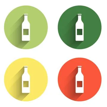 Set Beer bottle icon isolated with long shadow background. Color circle but.. Stock Illustration