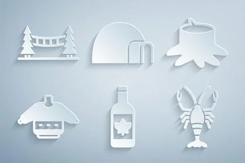 Set Beer bottle, Tree stump, Christmas sweater, Lobster, Igloo ice house and Illustration