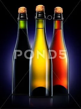 Set of beer bottles isolated on black background Stock Photos