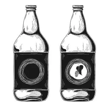 Set of beer bottles. Vector illustration. Sketch Stock Illustration