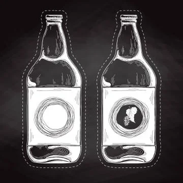 Set of beer bottles. Vector illustration. Sketch. Stock Illustration