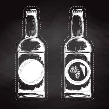 Set of beer bottles. Vector illustration. Sketch. Stock Illustration