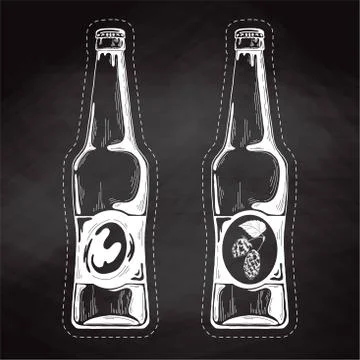 Set of beer bottles. Vector illustration. Sketch. Stock Illustration