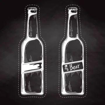 Set of beer bottles. Vector illustration. Sketch. Stock Illustration