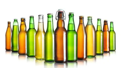 Set of beer bottles without labels isolated on white Stock Photos