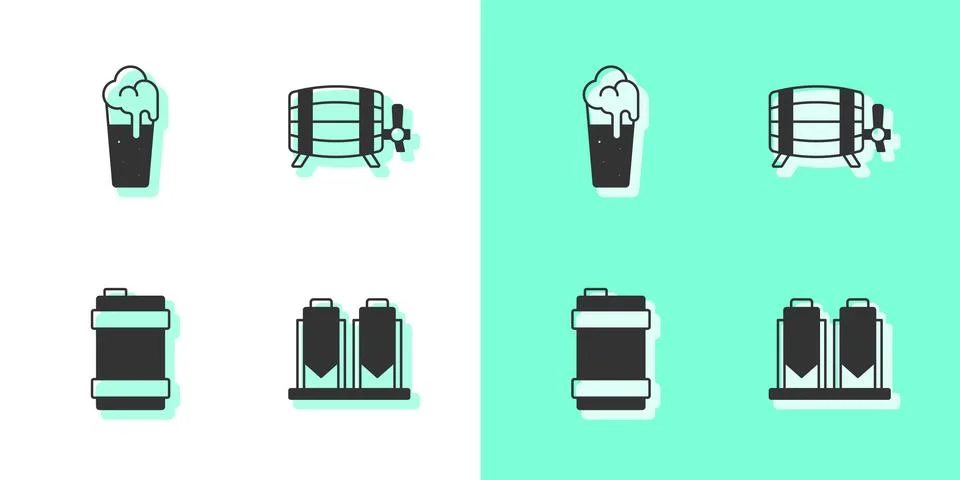 Set Beer brewing process, Glass of beer, Metal keg and Wooden barrel icon Stock Illustration