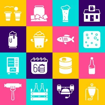 Set Beer brewing process, Plastic beer bottle, bubbles, Glass of, Ice bucket Illustrazione stock