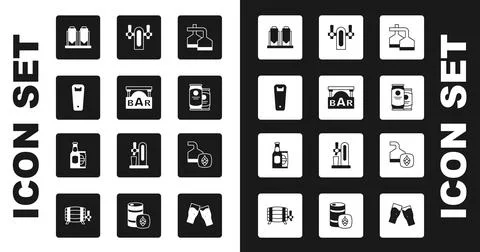 Set Beer brewing process, Street signboard with Bar, Bottle opener, can, tap Stock Illustration