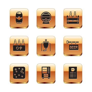Set Beer can, bubbles, Vending machine, brewing process, Pack of beer bottles Stock Illustration