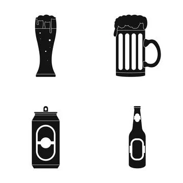 Set of beer drinks and packaging silhouettes Stock Illustration