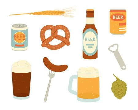 Set of beer elements. Flat vector illustration Stock Illustration