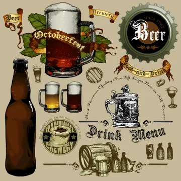 Set of beer elements Illustrazione stock