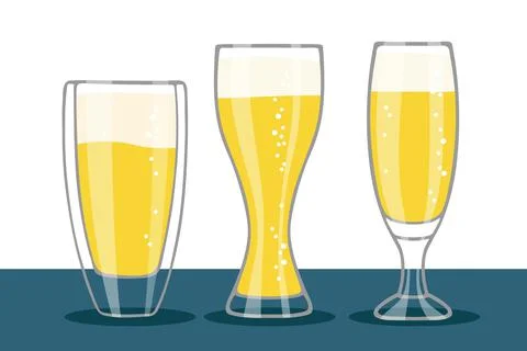 Set of Beer glasses isolated on table. Three different forms glasses of beer Stock Illustration