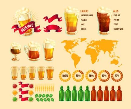 Set of beer infographic elements, icons Illustrazione stock