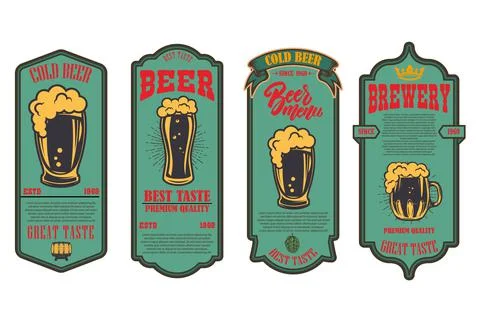 Set of beer labels with illustrations of beer mug. Vector illustration Stock Illustration