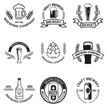 Set of beer labels in line style. Design elements for logo, labe Stock Illustration