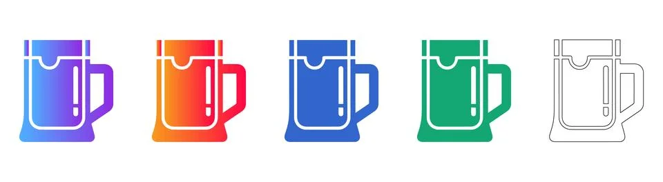 Set of Beer Mug Icons in Gradient and Minimalist Outline Stock-Illustration