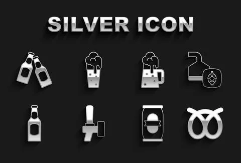 Set Beer tap, brewing process, Pretzel, can, bottle, Wooden beer mug, and Glass 스톡 일러스트